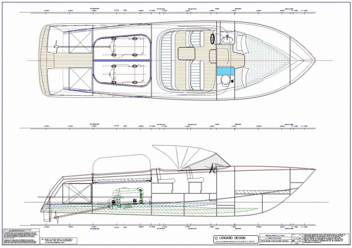 Classic 32ft Retro Day Boat by Lidgard Yacht Design Australia.