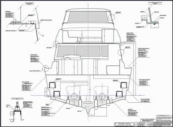 64 ft production monohull powerboat designs by Lidgard Yacht Design midship section