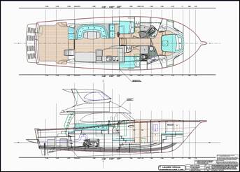 Production monohull powerboat designs by Lidgard Yacht Design general arrangement plan