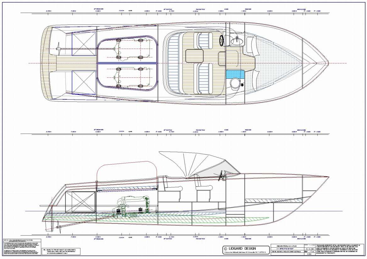 Classic 32ft Retro Day Boat by Lidgard Yacht Design Australia. speed boat diagram 